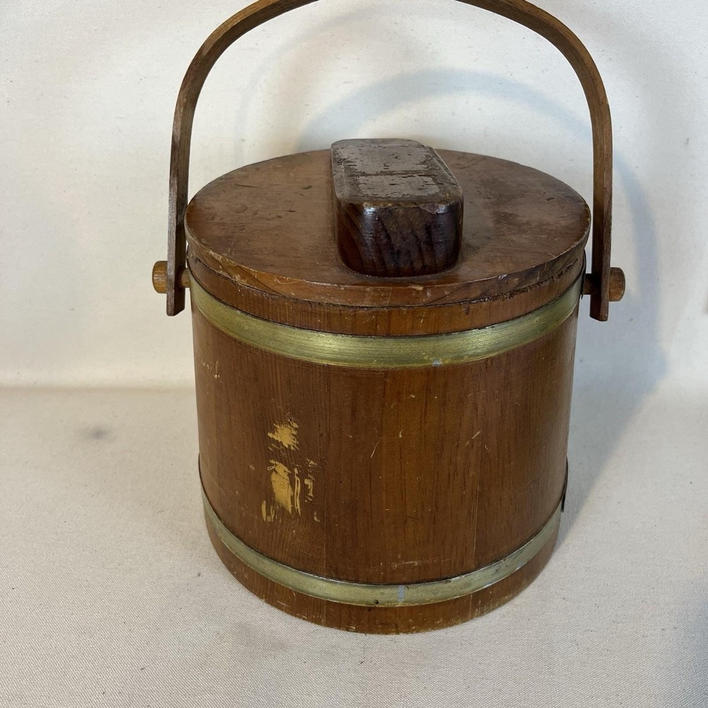 Antique/Vintage Wooden Brass Banded Shoe Shine Bucket Firkin‎ Shaker Style - Picture 3 of 16